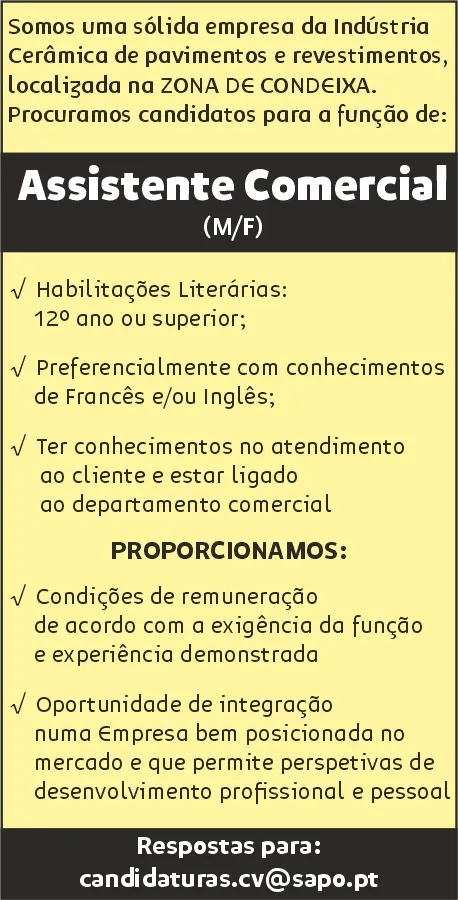 Dc Assistente Comercial Cerâmica Ate 03012025